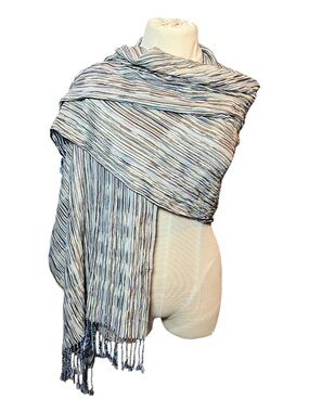 Lightweight Striped Blue & Cream Scarf Wrap